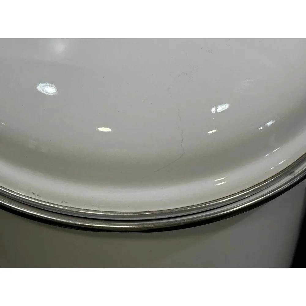 Vintage White Enamel Stock Pot with Lid 9.5 Diameter Camping Cottagecore Kitchen